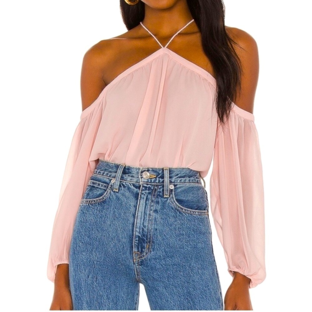 1.STATE Pink Blush High Neck Taffeta Blouse Size Medium NWT Barbiecore Feminine